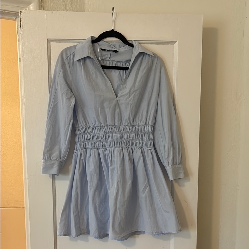 Zara Sky Blue Smocked Dress